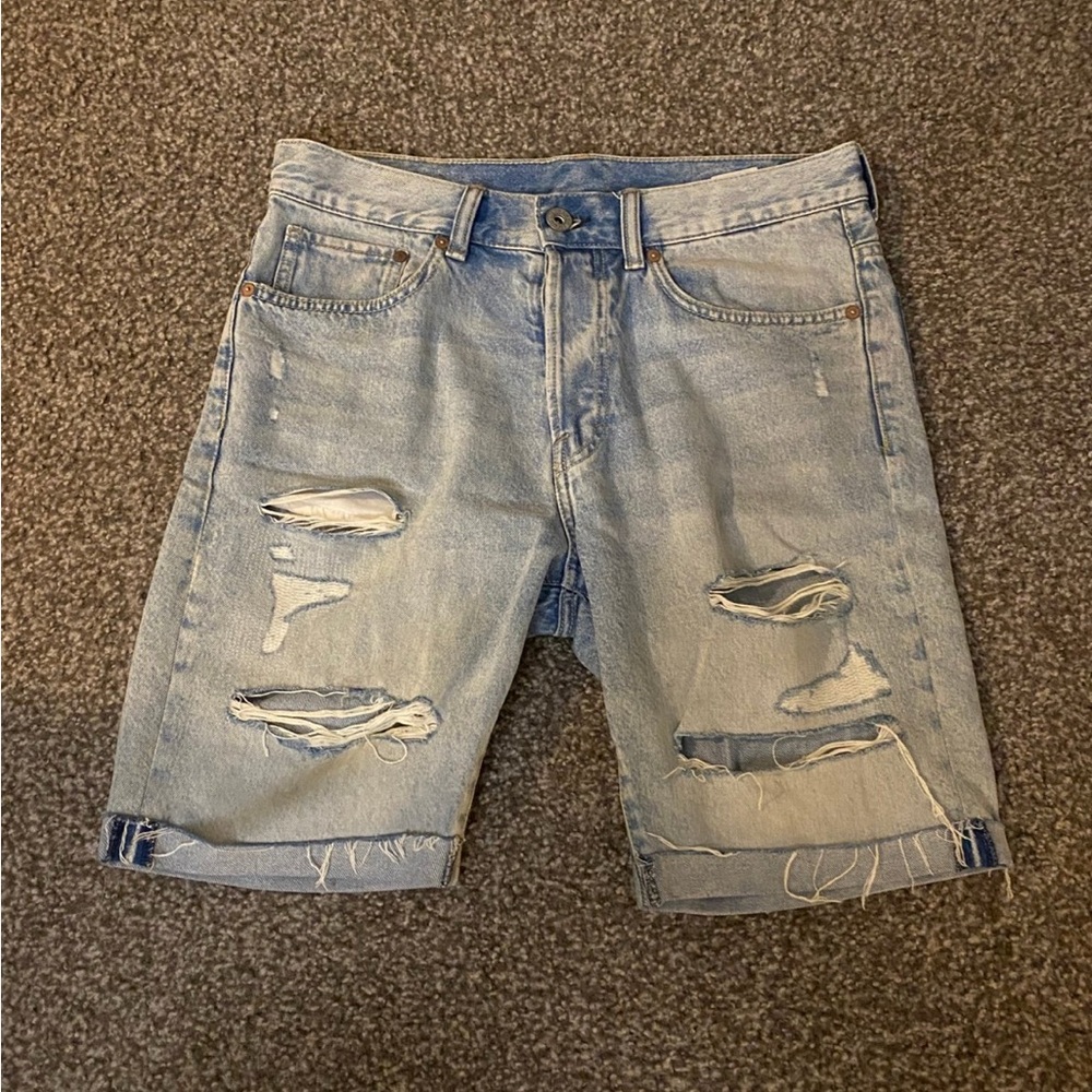 Stylish Light Blue Distressed Denim Shorts